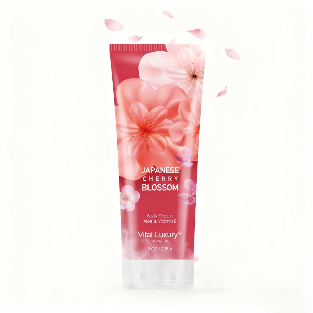 Cherry Blossom Body Lotion 8oz – Vitamin E & Glycerin Moisturizing Cream Non-Sticky 12-Hour Hydration Nourishing Day & Night Skin Care for All Skin Types Women