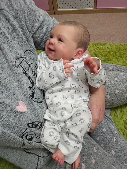 Reborn Doll, 19-Inch Cloth-Body Smiling Figure with Vinyl Head and Limbs, Printed Outfit and Bottle