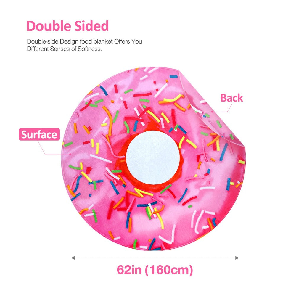 Round Food Print Throw Blanket in Pizza, Donut or Pancakes Designs with 62-, 71- or 80-Inch Diameters