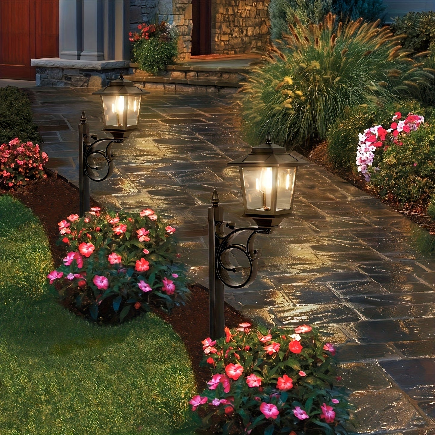 Solar Flower Pot Light Outdoor 2-in-1 Lamp Post Glass Lampshade IP44 Waterproof Wall Mount Lawn Patio Garden Decor 1/2 Pack