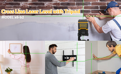 Yellow-and-Black Cross-Line Laser Level Set with Silver Tripod and Single Style Checkout Pictured