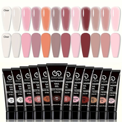 Poly Extension Gel Nail Kit 12 Colors Semi-Permanent Hard Fiber Gel – Easy DIY Nail Extension & Protection, Beginner-Friendly Starter Set for Home & Salon Nail Art