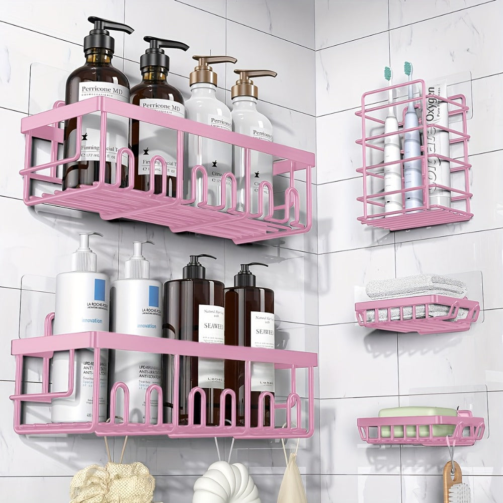 Five-Piece Shower Caddy Organizer Set with Soap Holder in Ten Exact Checkout Colors for Home and Everyday Use