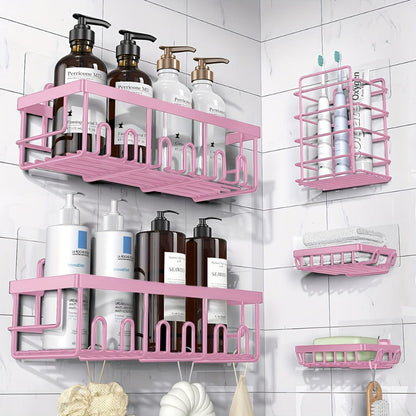 Five-Piece Shower Caddy Organizer Set with Soap Holder in Ten Exact Checkout Colors for Home and Everyday Use