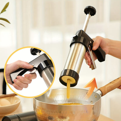 Cookie Press Set 8 Piece Stainless Steel Manual Churro Maker Flower Cookie Mold Baking Tool Set for Christmas Cookies Biscuit Decorating No Electricity Needed