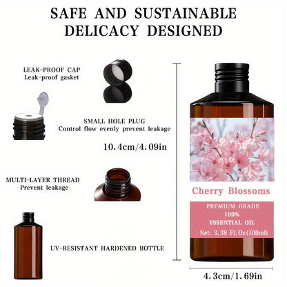 Essential Oil Cherry Blossom Delicate Floral Aroma in 100ml Bottle for Diffuser, Massage and Personal Care