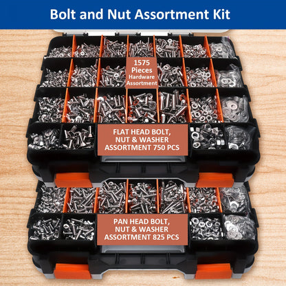 1575pcs 304 Stainless Steel Nuts and Bolts Assortment Kit for Entryways, Bedrooms and Living Spaces
