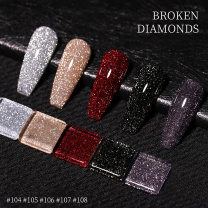 Glitter Gel Nail Polish Set 5 Colors Broken Stone Sparkling – Semi Permanent Soak Off UV LED Nail Gel 0.51oz Each, Long Lasting Multi-Dimensional Glitter Nail Art Polish for Salon & DIY Home Use