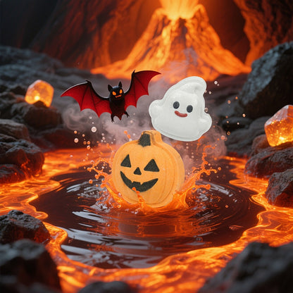 Bath Bombs, 5-Piece Halloween Gift Set with Pumpkin, Bat, Skull, Hat and Cat Shapes in Individual Wrappers