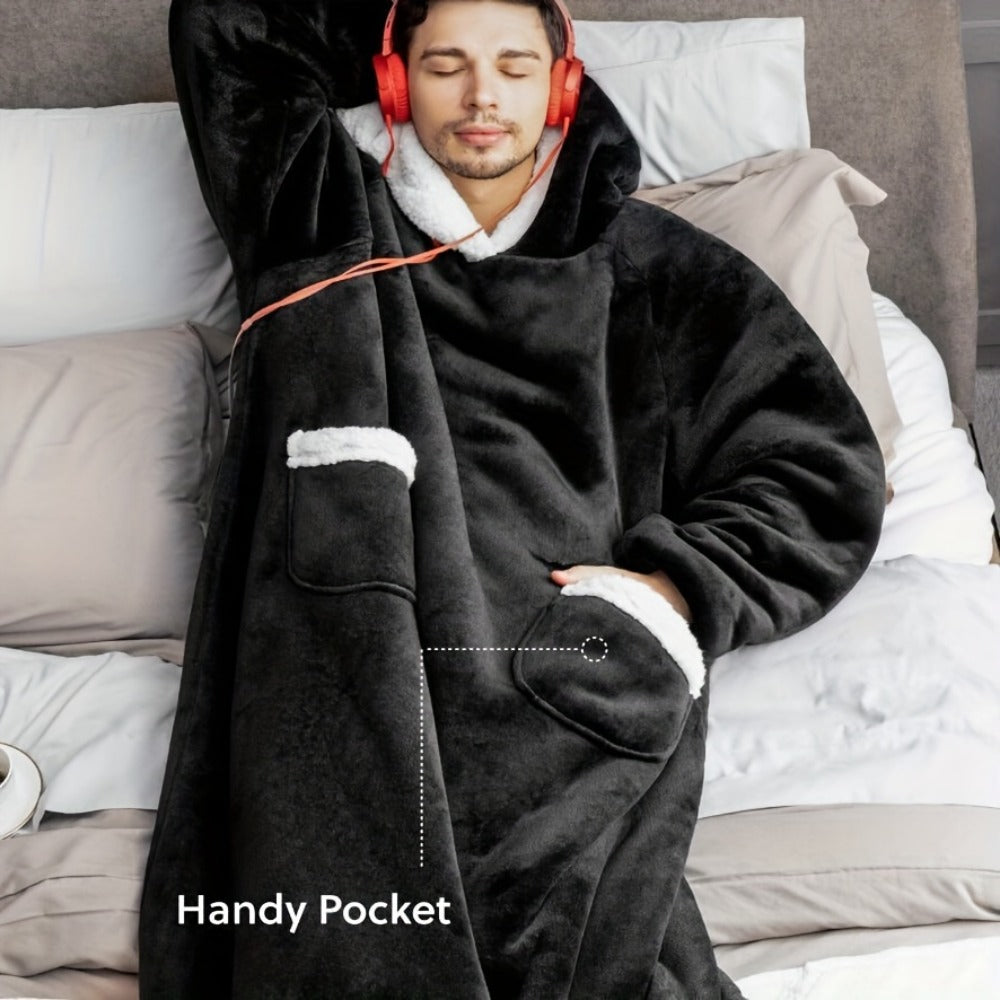 Wearable Blanket with Sleeves – Oversized Long Flannel Hoodie Sweatshirt Pullover for Women & Men, Giant TV Blanket, 2 Colors