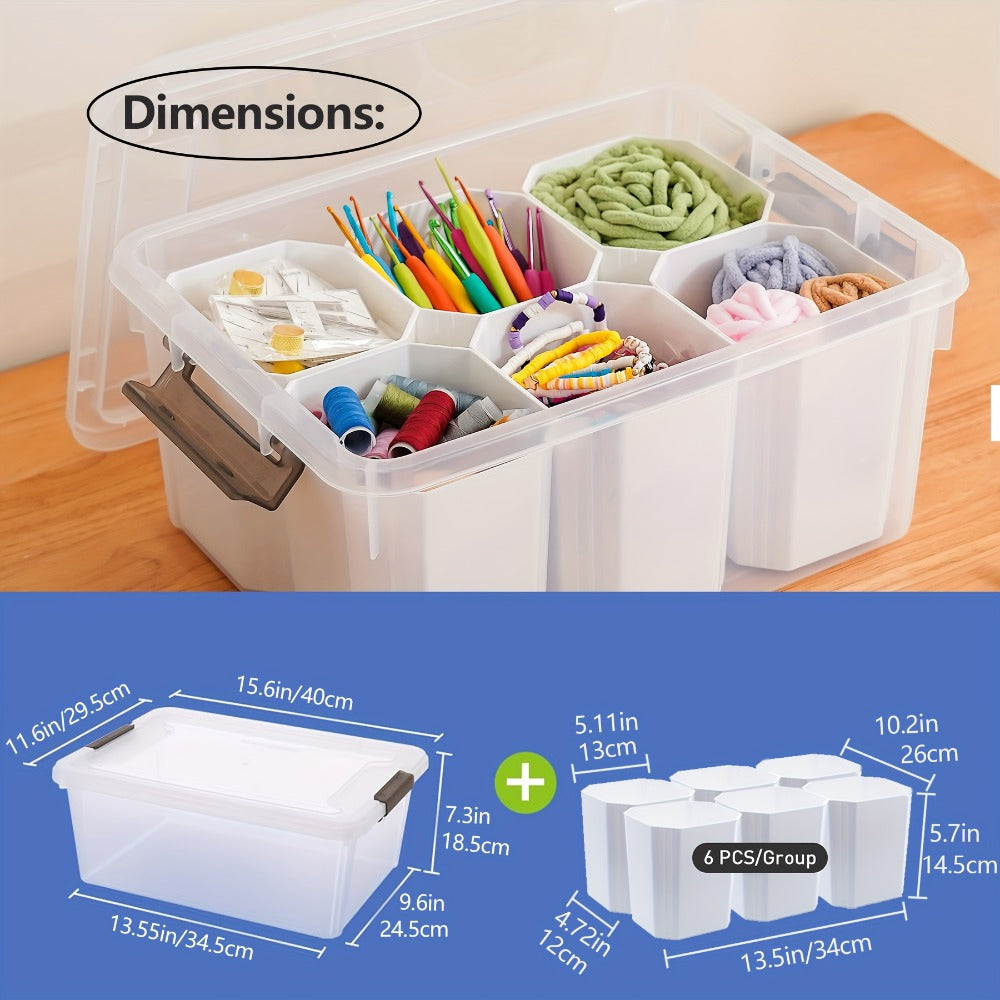 Clear Plastic Storage Boxes with Removable Tray, 2pcs Stackable Transparent Storage Containers, Multipurpose Organizer for Office Stationery, Sewing, Bathroom & Kitchen Organization
