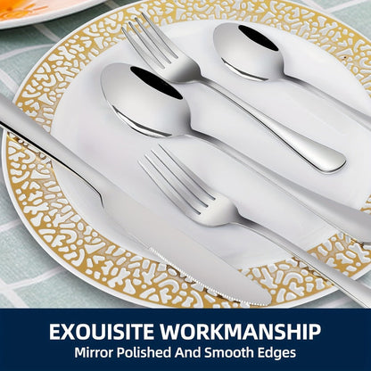 20-, 24-, 30- or 65-Piece Flatware Set in Silver or Black with Option-Specific Serving Utensils