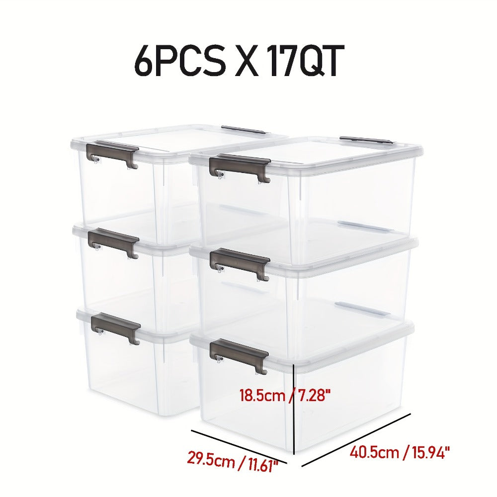 Clear Plastic Storage Bins with Lids 6 Pack Stackable Storage Containers with Snap-Tight Locks for Home, Office, Garage & Basement – 17QT or 21QT, BPA-Free