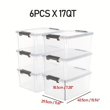 Clear Plastic Storage Bins with Lids 6 Pack Stackable Storage Containers with Snap-Tight Locks for Home, Office, Garage & Basement – 17QT or 21QT, BPA-Free
