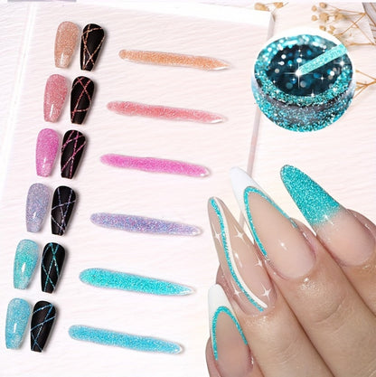 Reflective Liner Nail Art Gel Six-Bottle Set with 5ml CR01 to CR06 Colors and Slim Brushes for Detail Lines