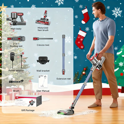 Anti-Tangle LED Vacuum Cleaner 55-69Kpa Corded & Cordless with Green LED Brush, Removable Battery & Multiple Suction Levels - Up to 45 Min Runtime for Carpets, Pet Hair & Hardwood Floors, 7 Colors