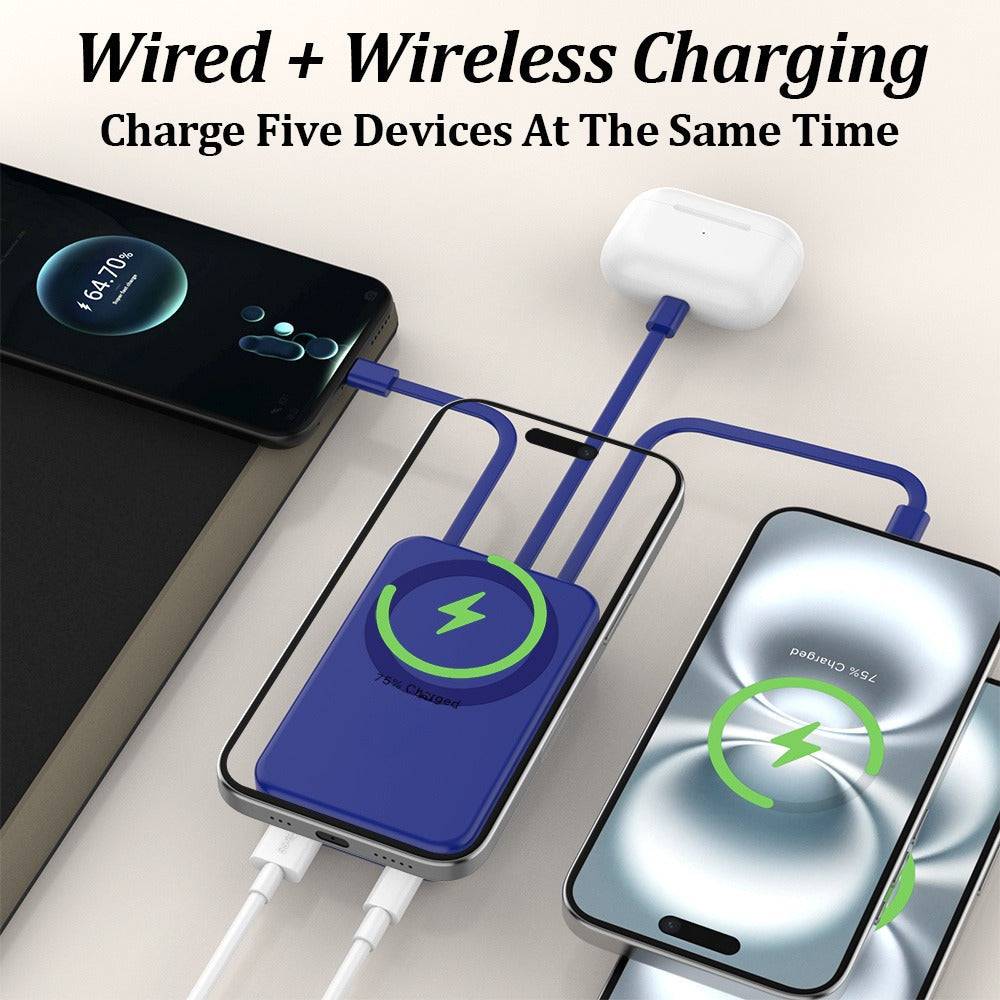 Magnetic Wireless Power Bank 30000mAh 22.5W Fast Charging Built-in USB USB-C Cables LED Display Portable Charger iPhone Samsung Android Black White Pink Blue