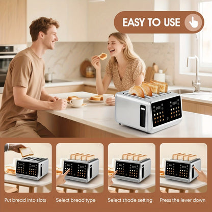 Four-Slice Touchscreen Toaster with Dual Independent Controls, Six Bread Modes, Six Shade Levels and Timer Displays