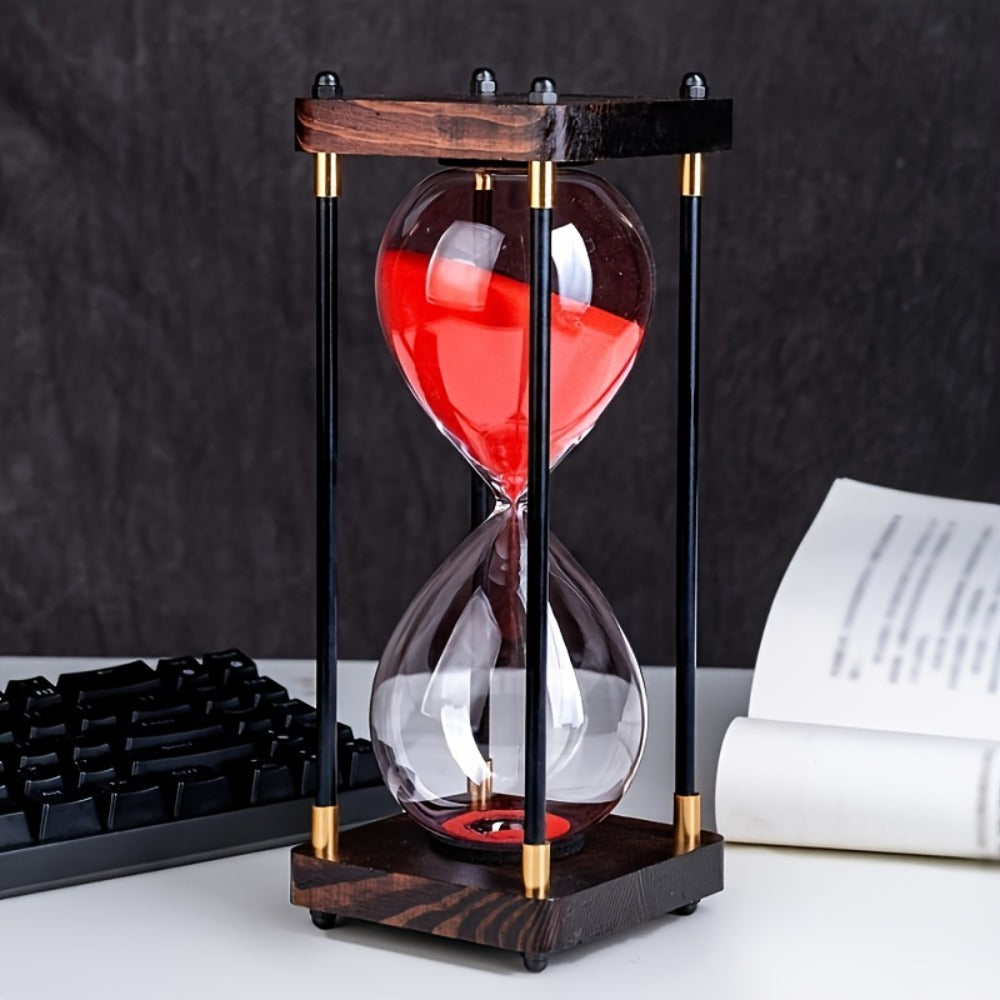 Sixty-Minute Decorative Glass Sand Timer with Wooden-Style Frame in Six Exact Color Configurations