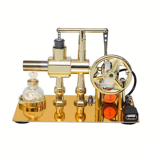 Stirling Engine Generator Kit — Single Cylinder Stainless Steel Pneumatic Model, Educational Physics Science Experiment for Adults Teens Hobbyists STEM Enthusiasts, Birthday Christmas Graduation Gift