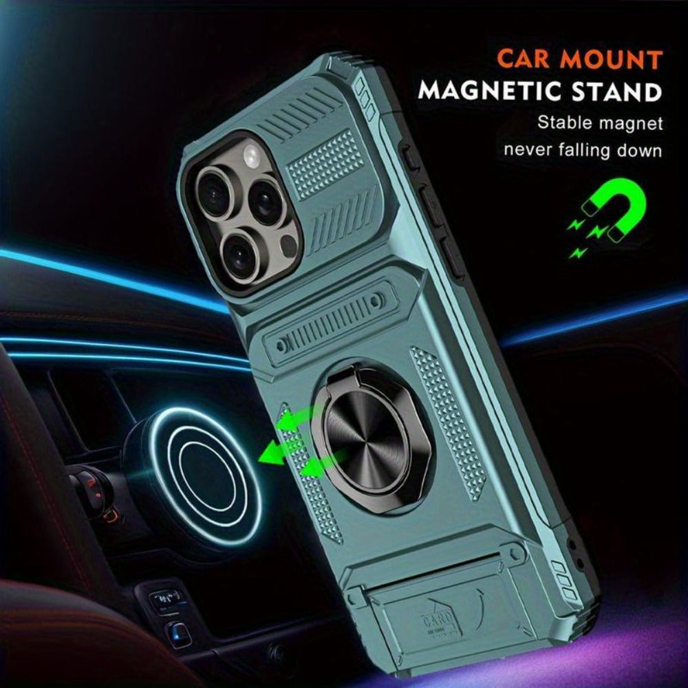 Wallet-Style iPhone Case with Card Slot, Ring Holder and Kickstand in 125 Model and Color Options
