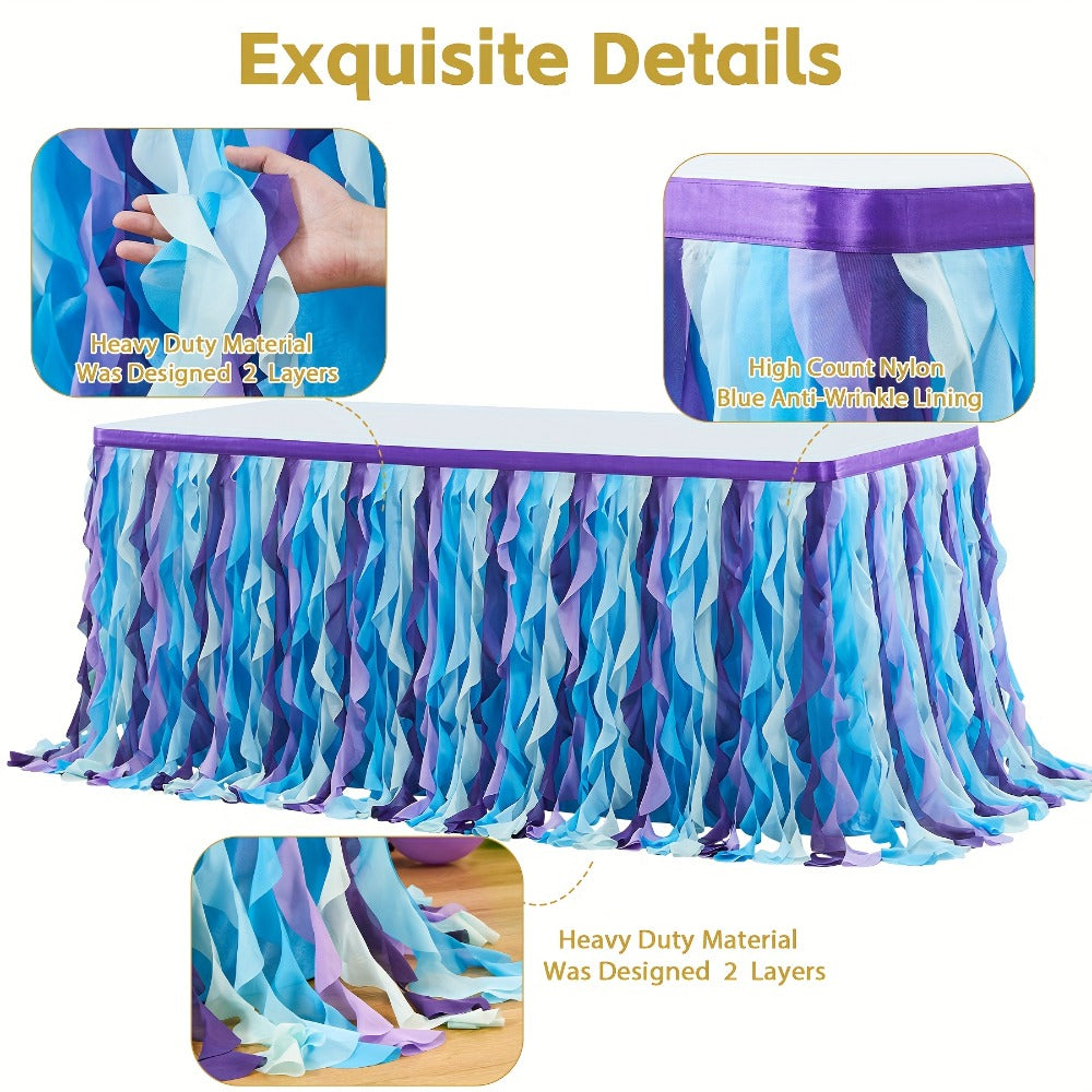 Six-Foot Curly-Willow Tulle Table Skirt with Twelve Color Options and Pictured Attachment Strips