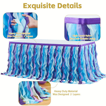 Six-Foot Curly-Willow Tulle Table Skirt with Twelve Color Options and Pictured Attachment Strips