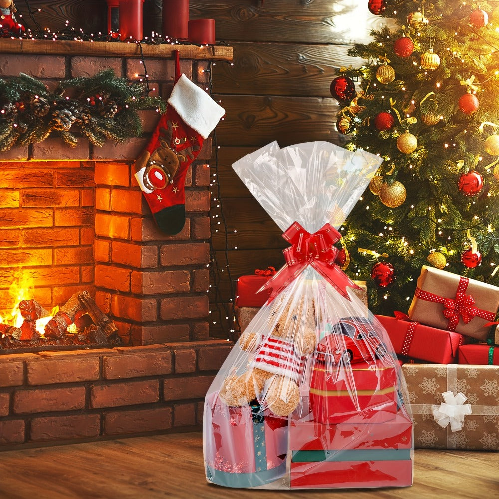 Fifty-Pack Clear Cellophane Gift Basket Bags, 18 x 30 Inch Large Transparent Wrapping Sleeves