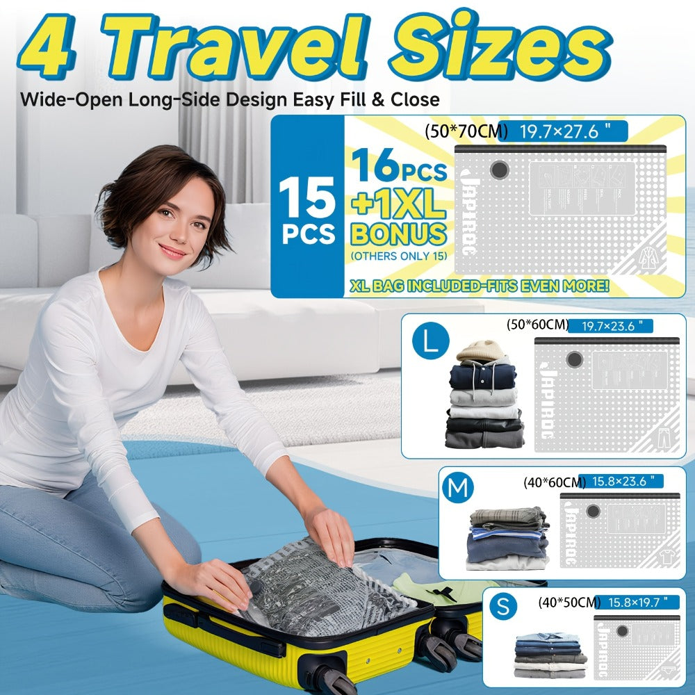 Vacuum Storage Bags with Electric Pump, 16 Pack Space Saver Bags for Clothes, Bedding & Travel