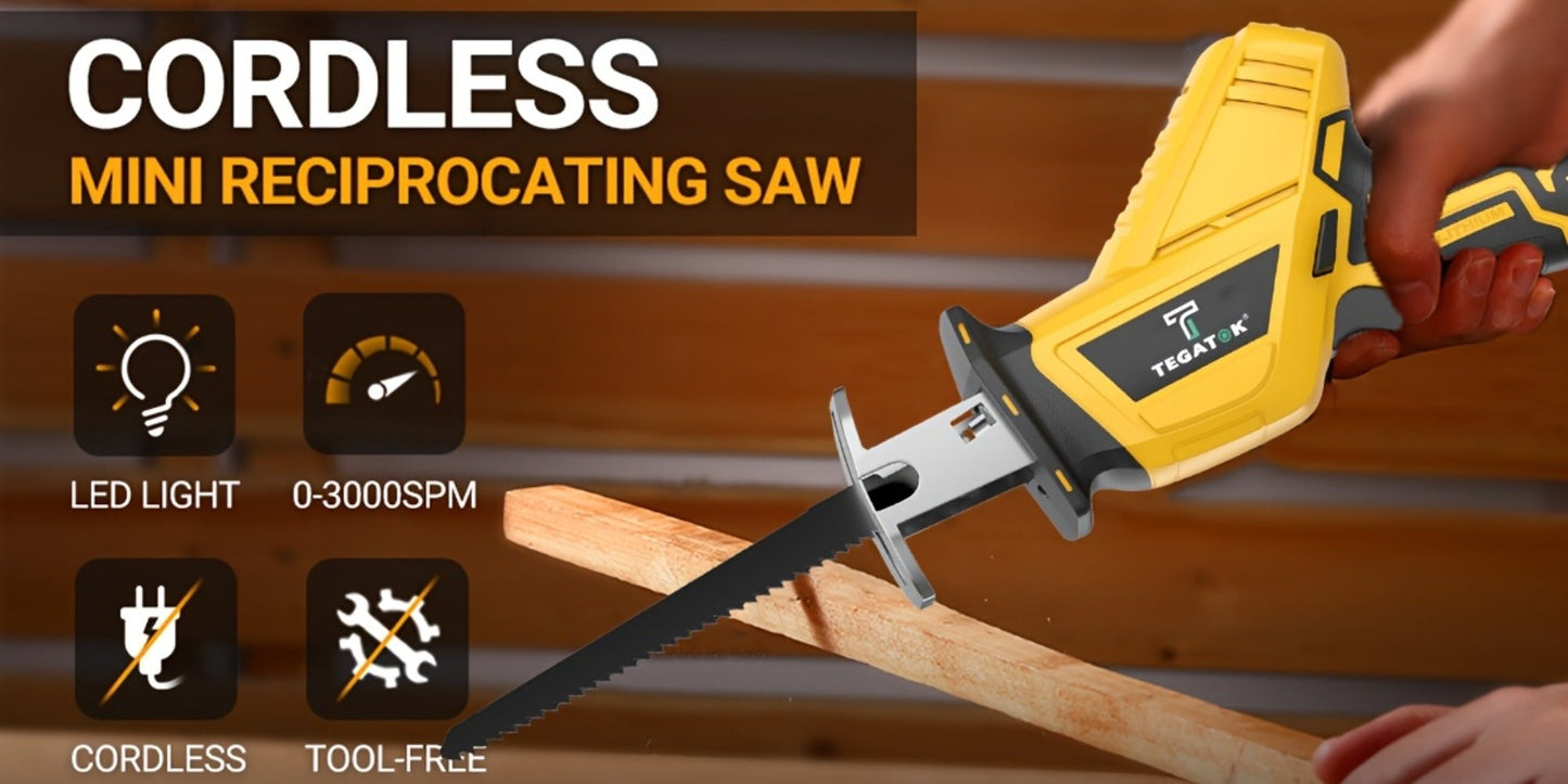 Electric Reciprocating Saw Cordless with LED Light & Safety Lock – Multi-Purpose Cutting Tool with Replaceable Blades, 1 or 2 Battery Options, Carrying Case Included