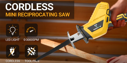 Electric Reciprocating Saw Cordless with LED Light & Safety Lock – Multi-Purpose Cutting Tool with Replaceable Blades, 1 or 2 Battery Options, Carrying Case Included