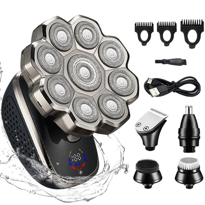 Men's Electric Rotary Shaver 7D 9D with LED Display — Titanium Blades, Wet & Dry, USB-C Fast Charging, Head Shaver & Bald Barber Tool, Father's Day Gift for Men