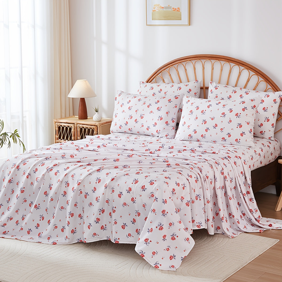 Bed Sheets, Floral Polyester Set with 12-Inch Fitted Pocket, Twin-to-King Sizes and White, Pink or Green Patterns