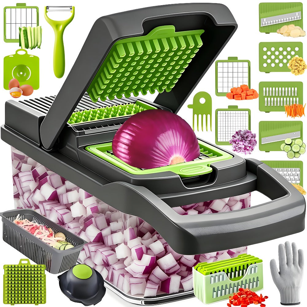 18-in-1 Vegetable Chopper and Mandoline Slicer with Clear Container in Upgraded or Gray 18-Piece Checkout Sets