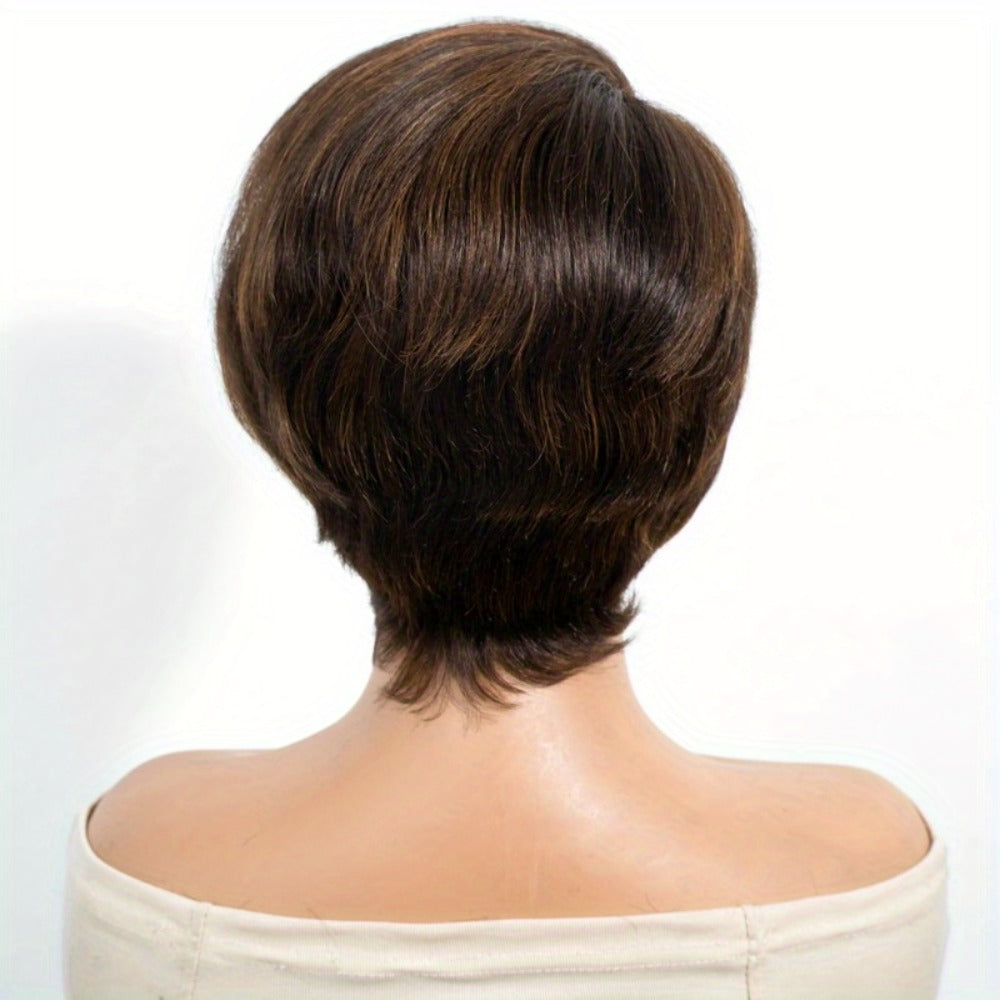 Lace Front Wig Human Hair Body Wave Bob with 4x1 Lace, 6in Length and Three Brown Highlight Colors