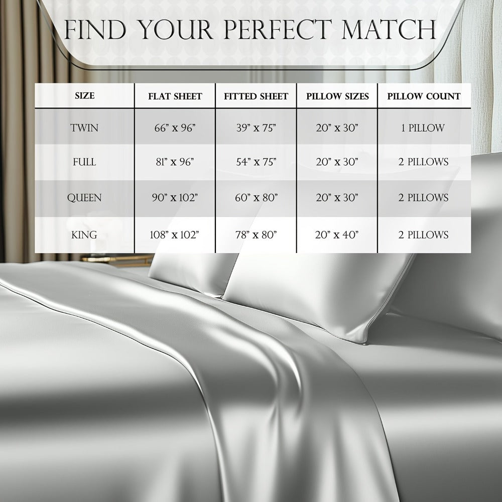 Bed Sheet Set 4-Piece Microfiber Satin Weave with 40–44 cm Pocket, Four Sizes and Seven Colors