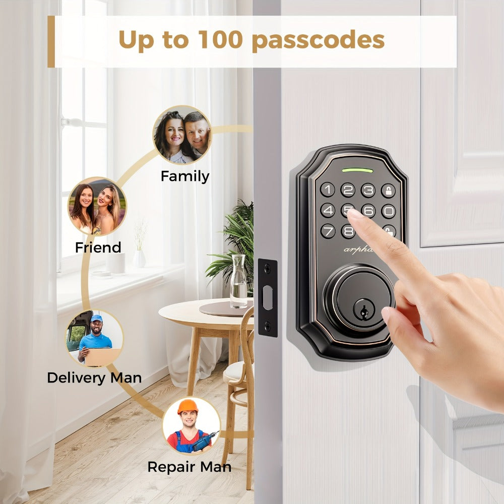 100 Code Keypad Door Lock Smart Keyless Entry Deadbolt – Anti-Peep Password, One-Touch Auto Lock, Fingerprint & WiFi Options, Zinc Alloy Front Door Lock, Easy Install, Low Battery Alarm, Black Silver