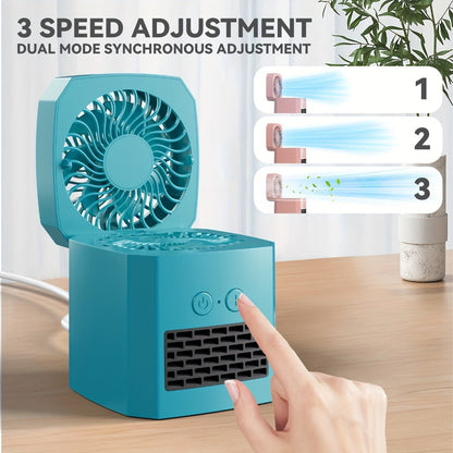 Compact 400W Desktop Heater-Fan with Fold-Top Fan, Three Speed Positions and White or Black Case