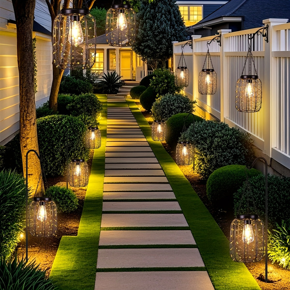 Solar Hanging Lanterns 2 Pack Outdoor Vintage Copper Wire LED Lantern Lights for Garden Patio Porch Gazebo Pergola Pathway Yard Decor