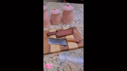 Full-Tang Meat Cleaver with High-Carbon Steel Blade, Wood-Look Handle, Brown Sheath and Presentation Box