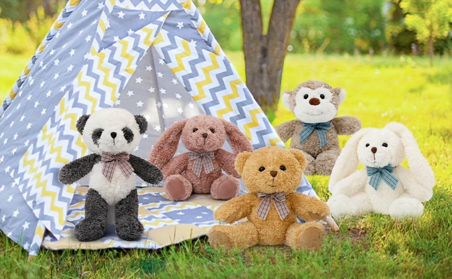 Stuffed Animal Five-Piece Bear, Monkey, Panda and Rabbit Set in 12.5-Inch Assorted Designs