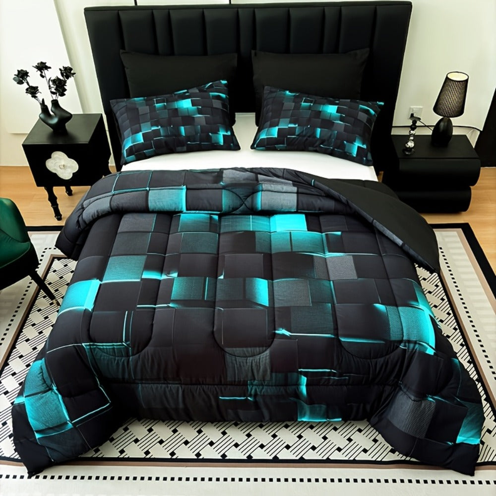 Checkered Quilt Bedding Set in Five Color Designs with Twin, Full, Queen and King Checkout Sizes