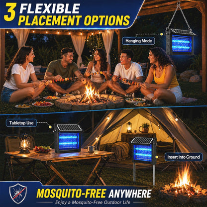 Dual-Panel Solar Bug Zapper with Rectangular Blue Grid Light in One or Two-Piece Black Options