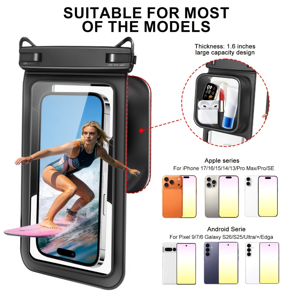 Waterproof Phone Pouch 2 Pack Floating Dual Compartment Dry Bag – 7.5 Inch Shockproof Sandproof Clear Case for iPhone 16 15 14 13 12 Pro Max & Android, Swimming Kayaking Beach Water Sports
