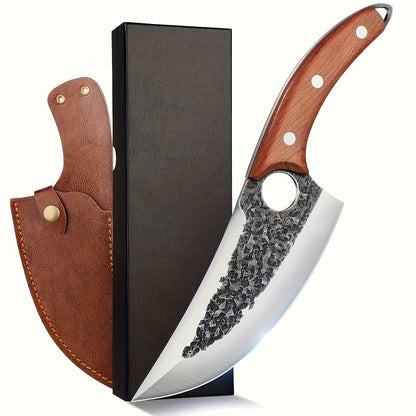 Hand Forged Viking Knife High Carbon Steel 7 Inch with Sheath Butcher Cleaver for Meat Cutting for Grilling, Camping and Outdoor Meals