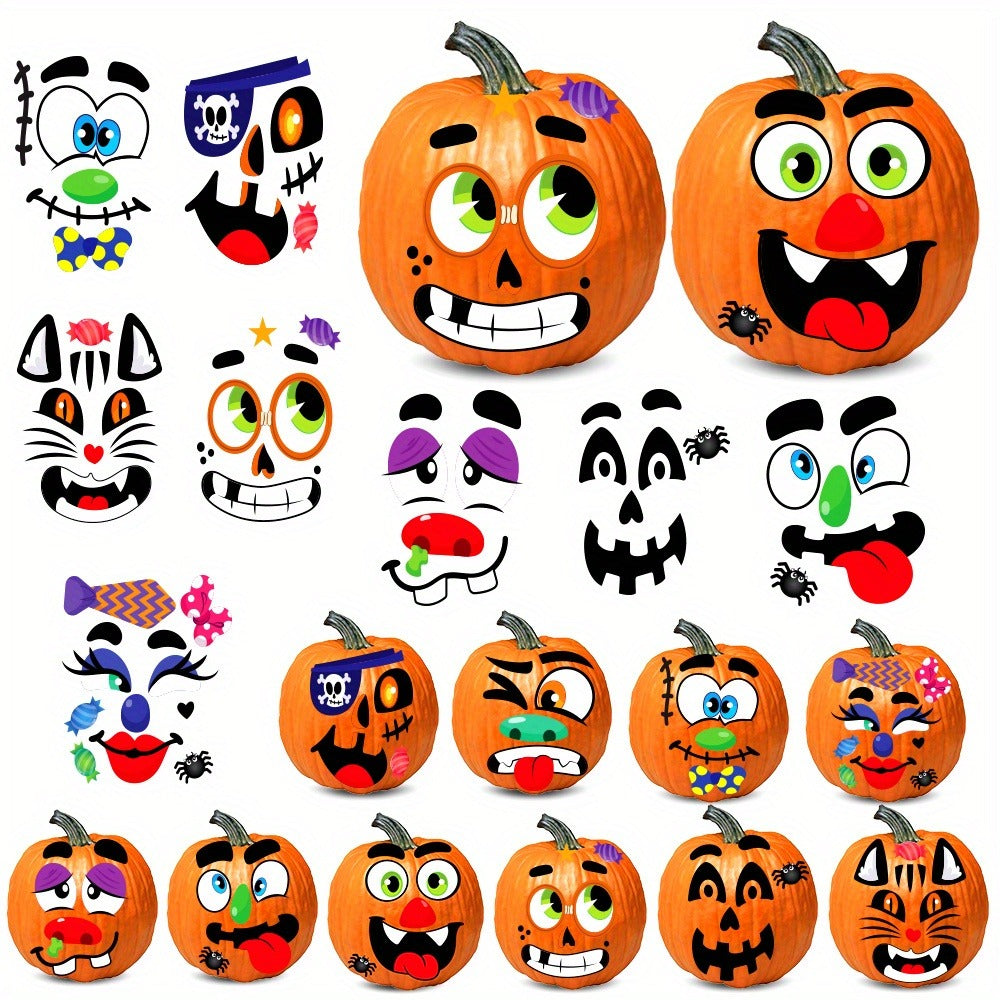 No-Carve Pumpkin Face Sticker Kit with 18 Sheets, 12 Pictured Designs and Up to 40 Face Layouts