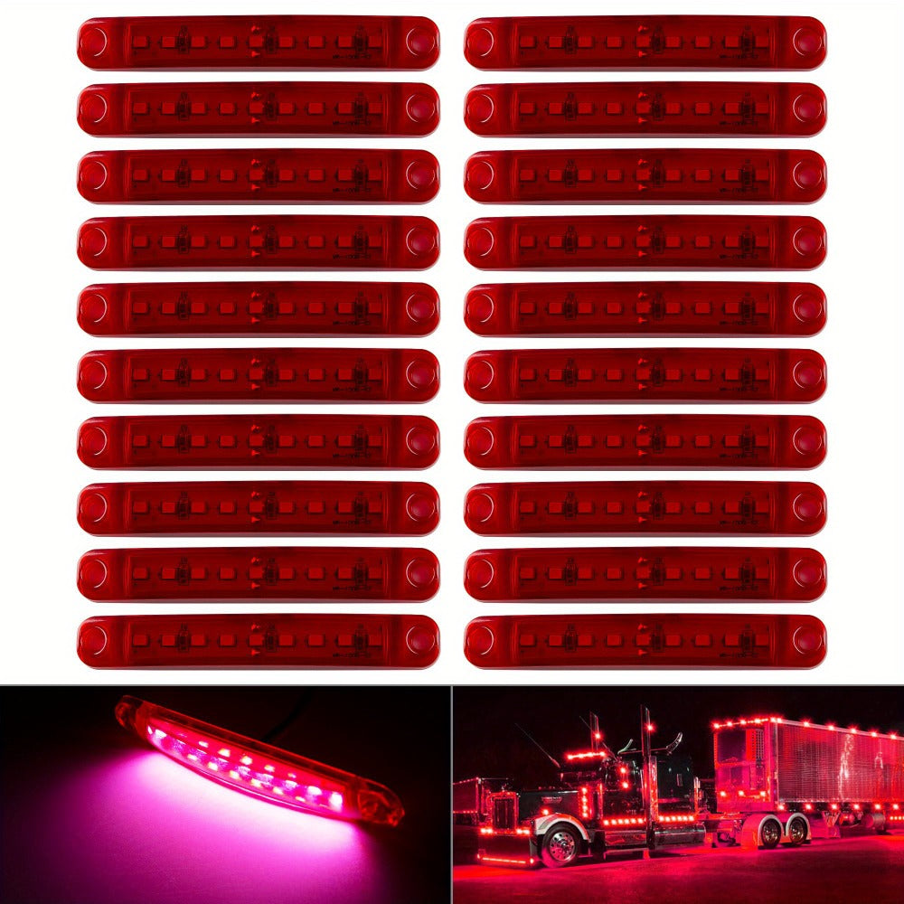 LED Side Marker Lights 20pcs, 12V 9-LED Clearance Indicator Lamp Bar for Truck Car Trailer, Waterproof Side Marker Light Kit in White Red Amber Blue Green