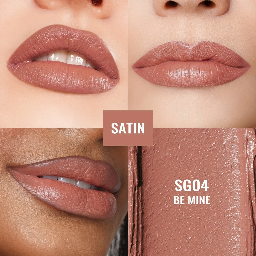 12 g Nude Satin Lipstick Set with Lightweight Cream-to-Satin Formula in Two Checkout Sets for Daily Makeup