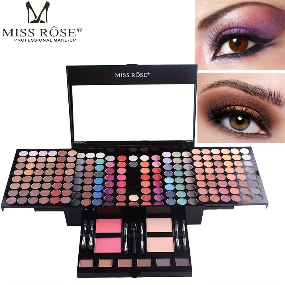 Makeup Kit 190-Color Fold-Out Face and Eye Palette with Center Mirror, 144 Eyeshadow Shades and Eight Brushes