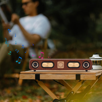 Retro Wood Grain Bluetooth Speaker Dual 2-Inch Woofers 10W Wireless Desktop Soundbar TF AUX USB Hands-Free Calling 2400mAh for PC Laptop Tablet Smartphone